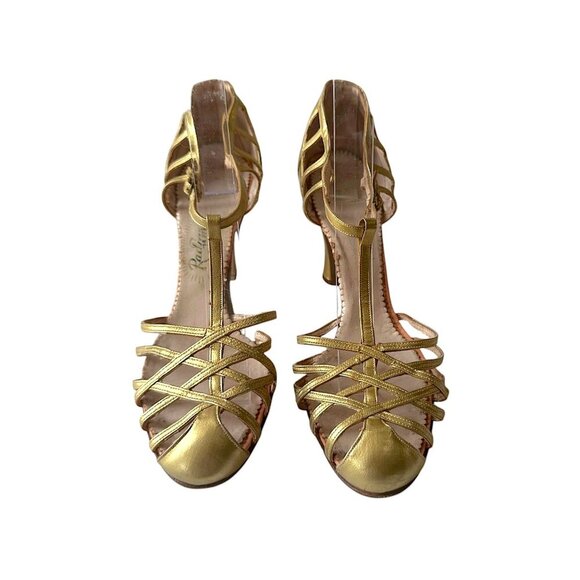 Vintage 1940s Gold T-Strap Flapper Heels by Radiant Styles – Mid Century Glamour - Picture 2 of 14